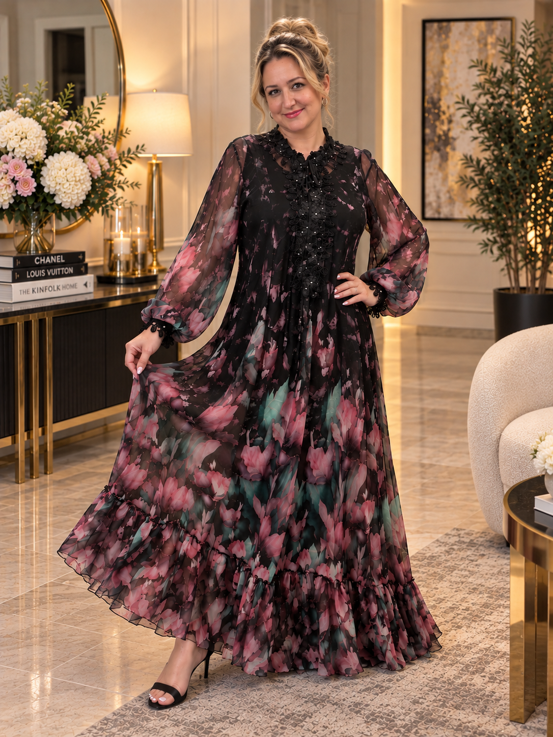 Tall Floral Chiffon Maxi Dress with Soft Knit Lining
