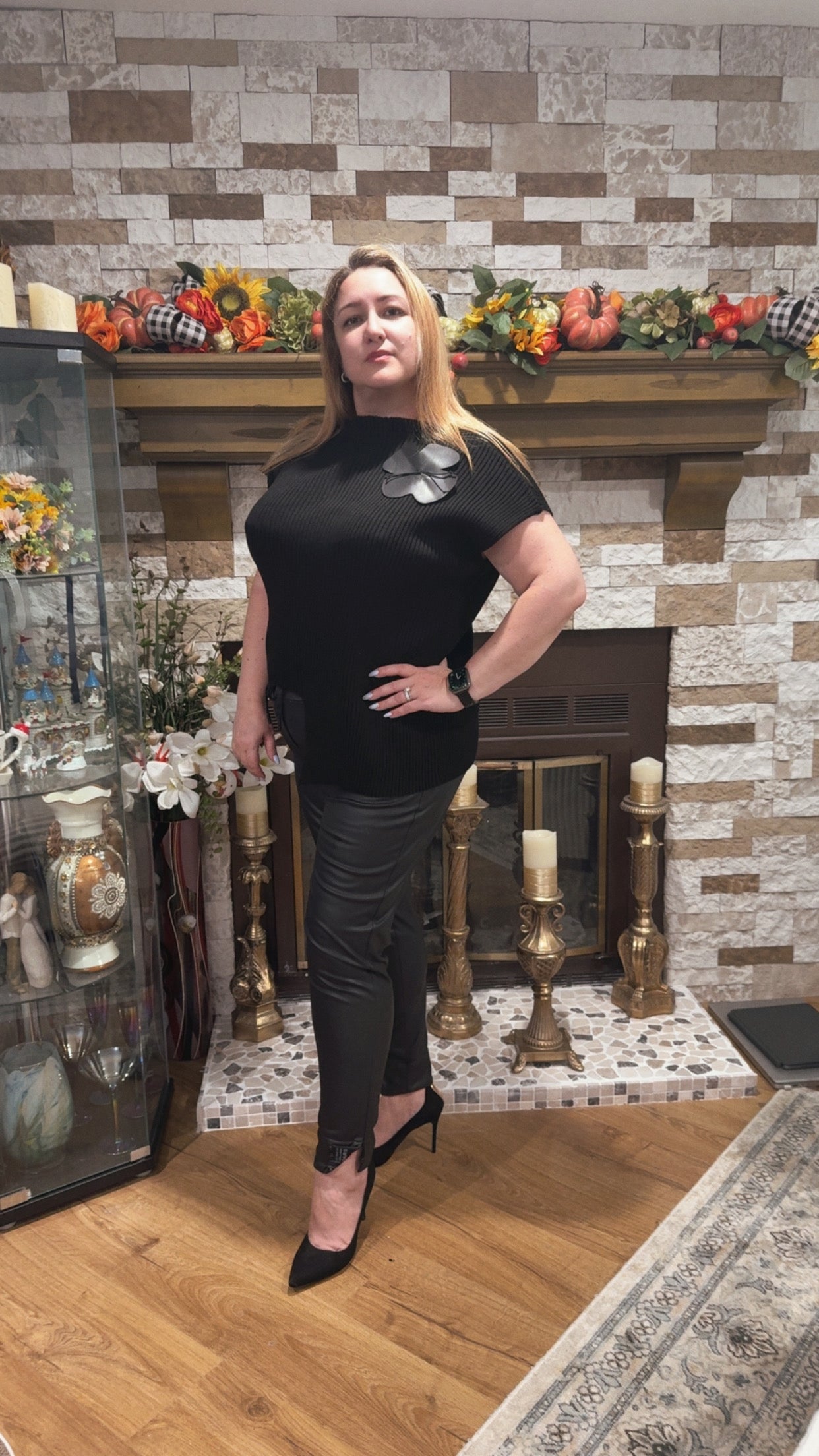 Bize Asymmetrical Knit Top with Flower Accent