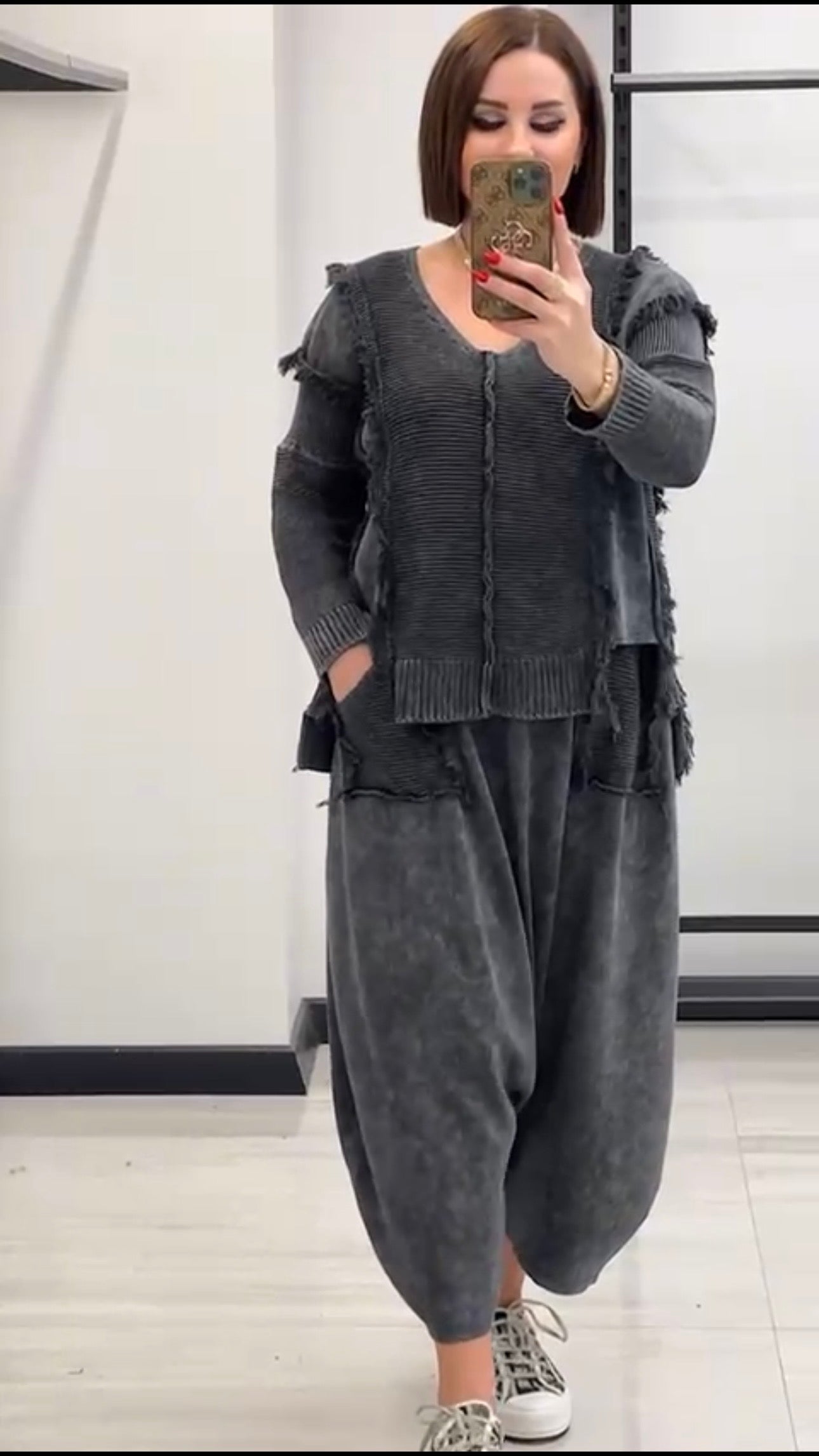 Maxlive Knitwear Top & Baggy Low-Crotch Pants Set