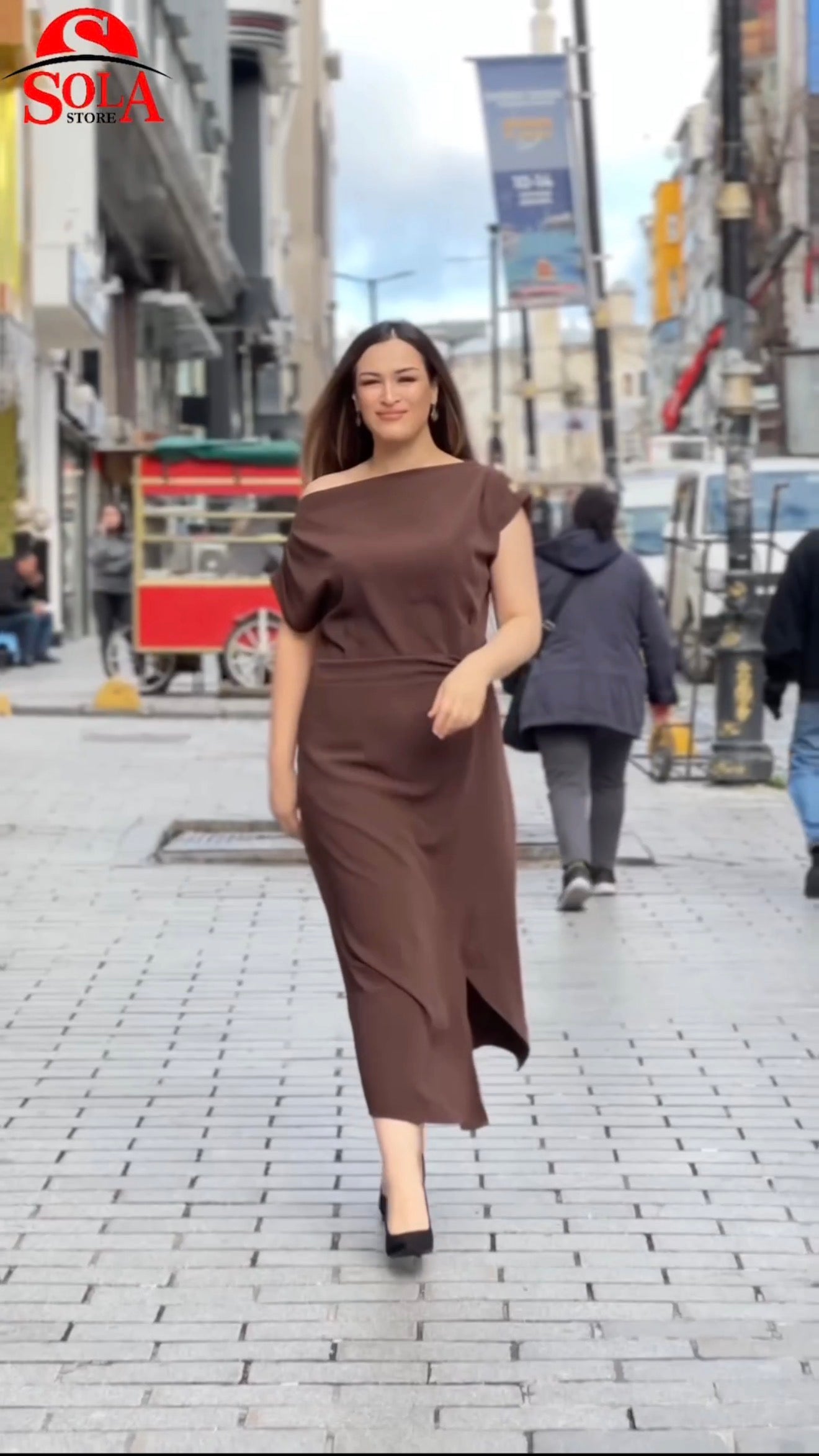 Elegant Chocolate Brown Draped Midi Dress