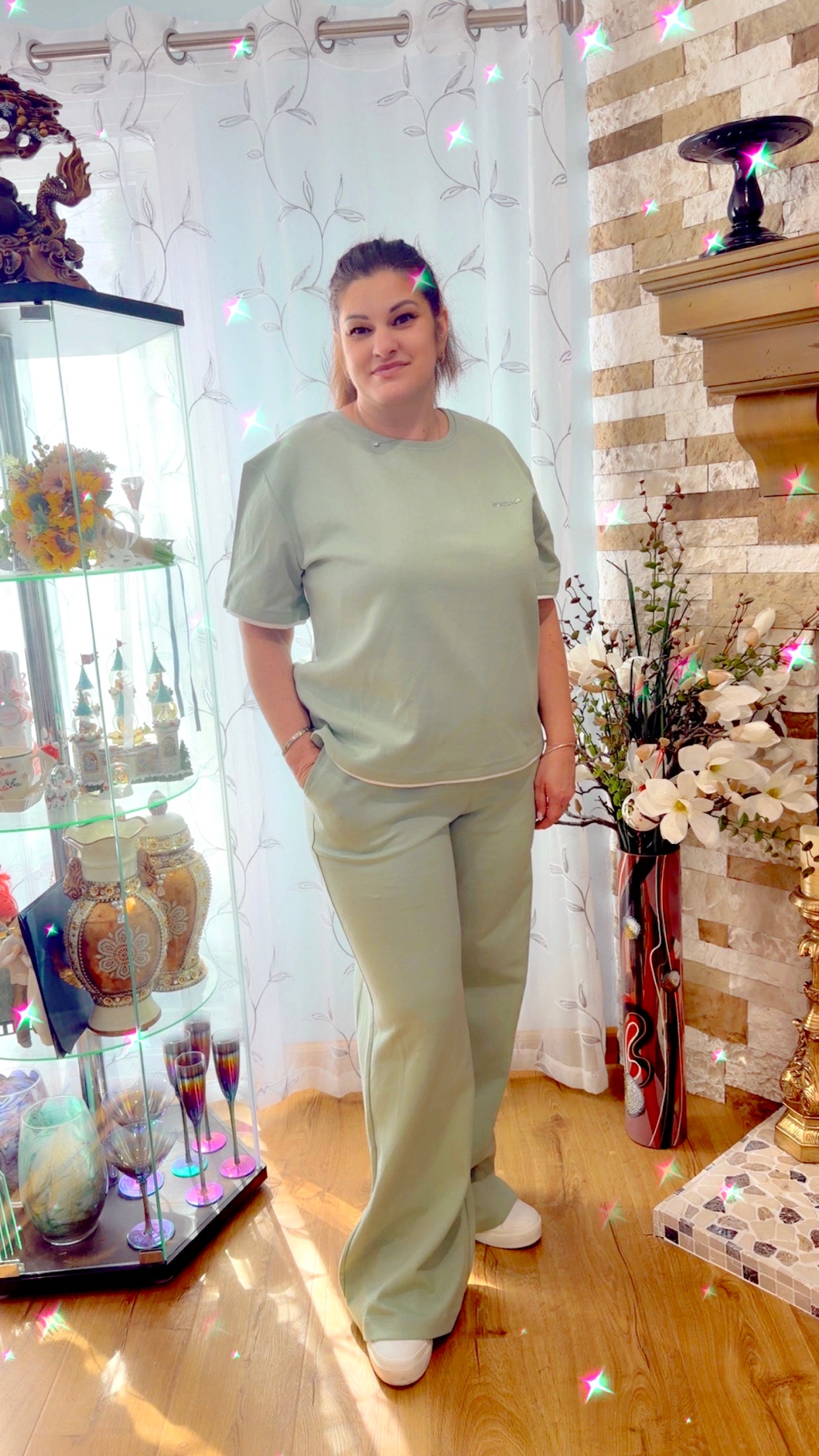 Sage Green Two-Piece Sport Suit Set - Comfortable Athleisure Tracksuit