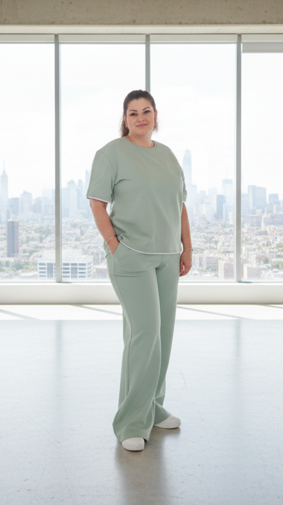 Sage Green Two-Piece Sport Suit Set - Comfortable Athleisure Tracksuit