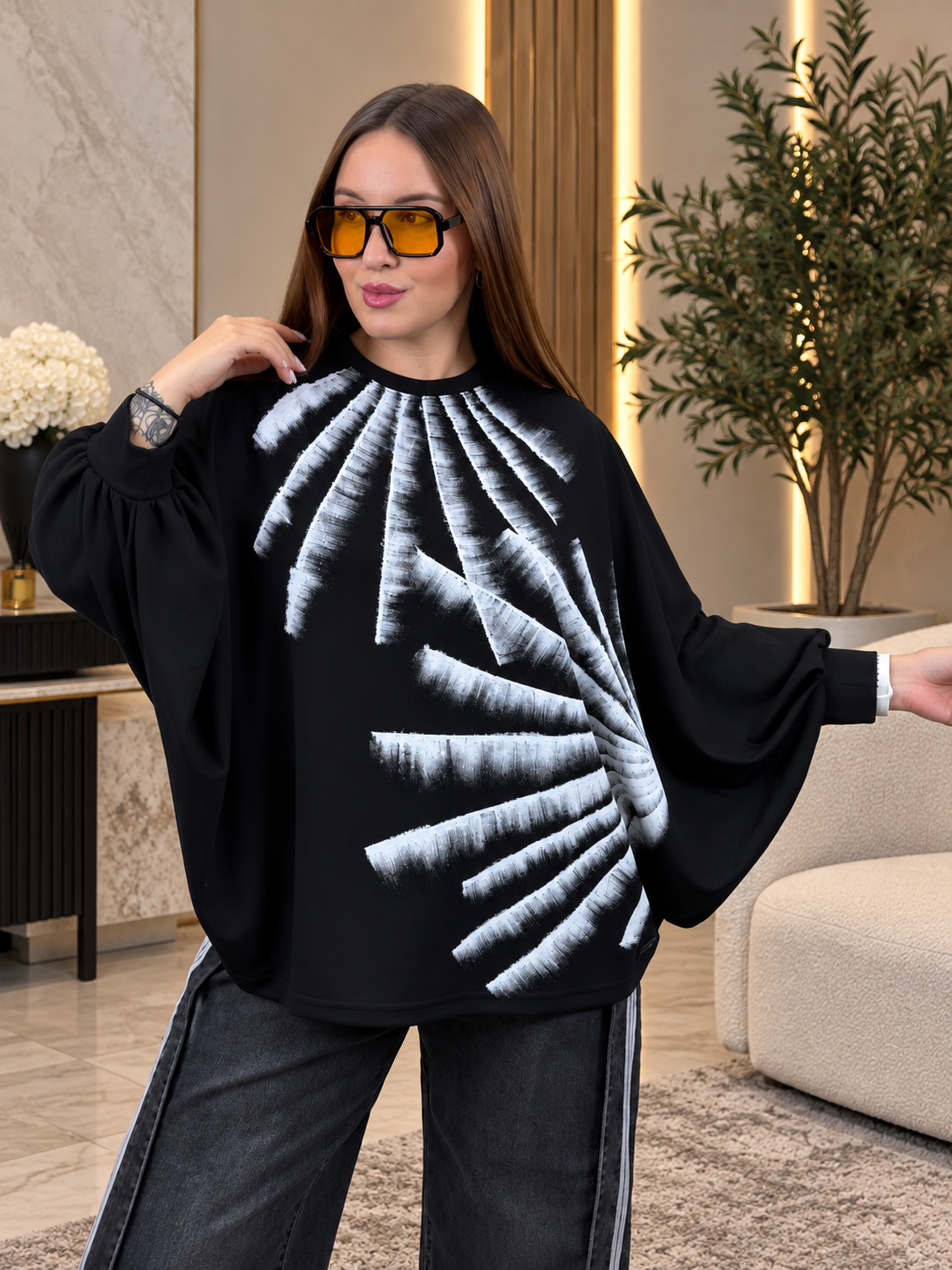 Abstract Brushstroke Batwing Sweatshirt