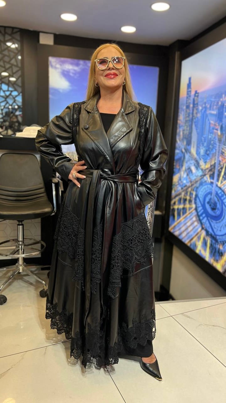 Riberance Eco Leather Dress - Trench with Lace Trim