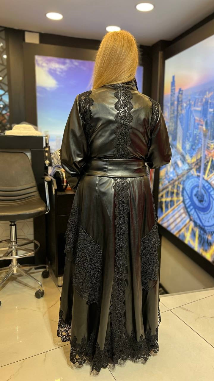 Riberance Eco Leather Dress - Trench with Lace Trim