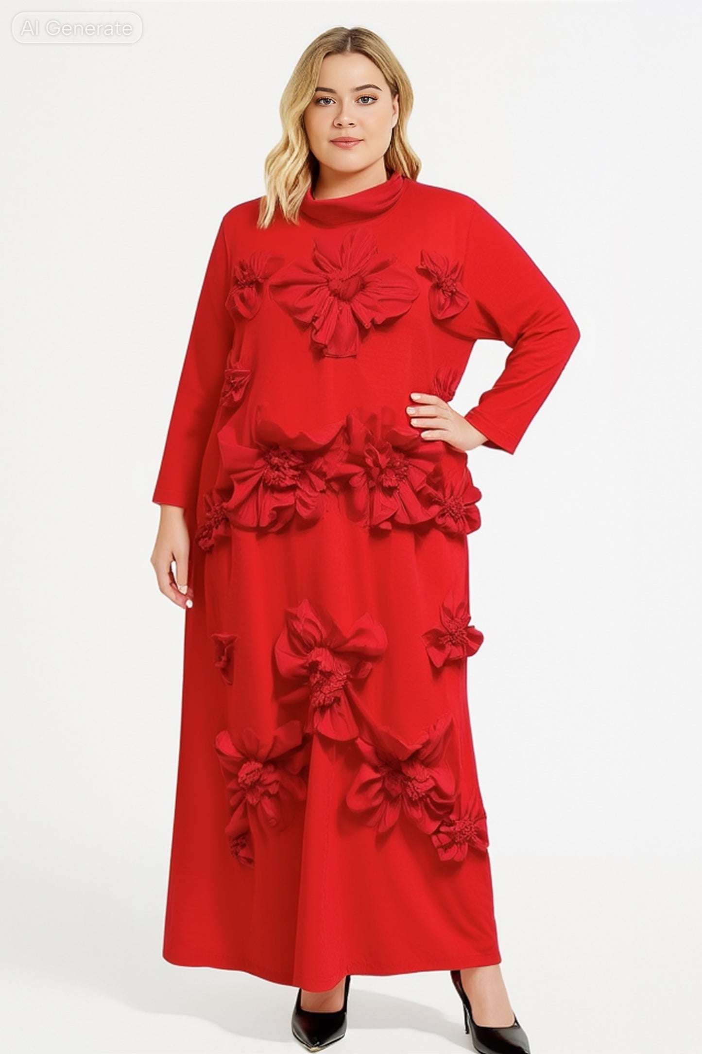 Izar Radiant Red Maxi Dress with Marvelous Flowers Design