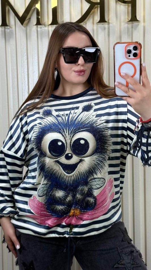 Striped Zhuzha Graphic Top