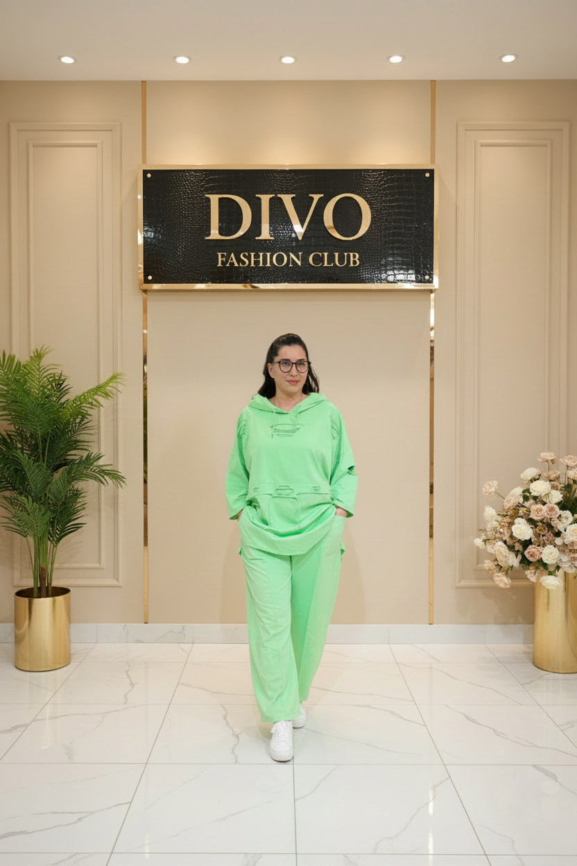 Neon Lime Oversized Distressed Hoodie & Wide-Leg Trouser Set